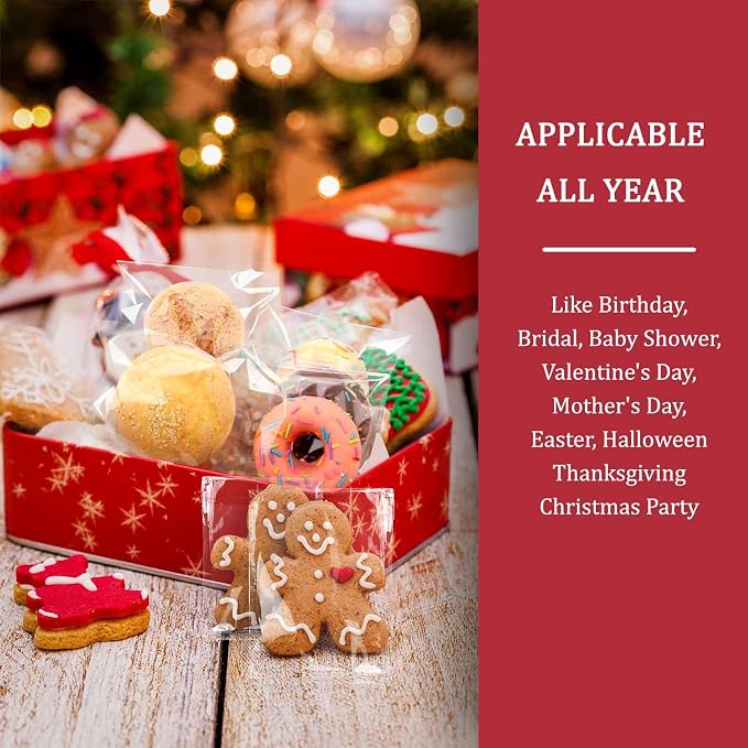 300 PCS Clear Cellophane Cookies Bags Self Sealing with 4x6"(150 PCS)& 5x7"(150 PCS) - Resealable Plastic Treat Bags Self Adhesive for Packaging Cookies, Party Favors, Bakery