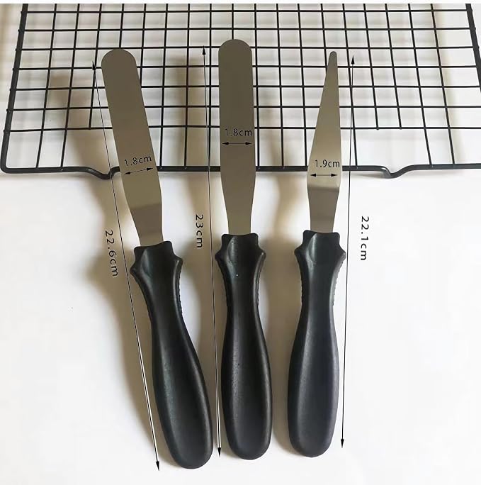 Cake Cream Spatulas, 3 Pieces of Cake Angled Spatula with Stainless Steel, Professional Cake Decorating, Pastry & Baking, Icing Frosting Cream Chocolate Cake Spatula (3 Pcs Black)