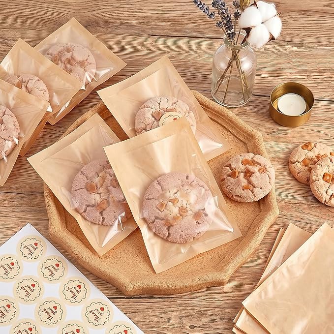Cookie Bags with Seal(5.1x7.5 Inch) 50 PCS Sealable Bakery Bags for Bread Treat Snack Baked Goods Pastry Donut Cookie Bake Sale Packaging Heat Seal Farmstand Small Business Party Favors Supplies