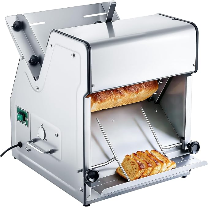VEVOR Electric Bread Slicer, 370W 1680RPM Bread Slicing Machine, Stainless Steel Countertop Bread Cutter Machine for 12mm Slice Thickness, Commercial & Home Use for Bakeries Restaurants, 120V