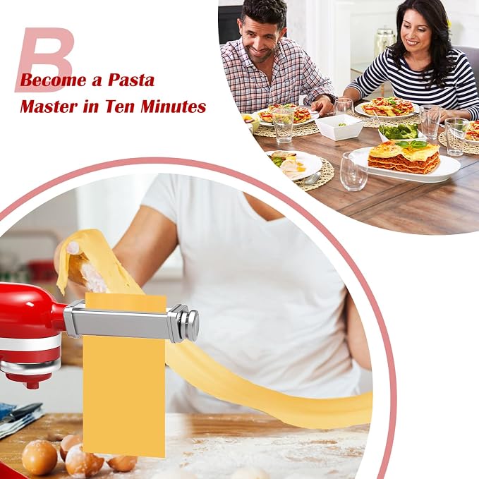 Pasta Roller Attachment for KitchenAid Stand Mixer, Stainless Steel Pasta Maker for Pasta, Ravioli, Noodle Dough Sheet Roller with 8 Adjustable Thickness Knob