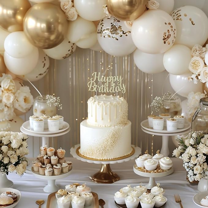 BEISHIDA Champagne Gold Happy Birthday Cake Topper, Cake Bunting Decor, Party Decoration Supplies, Photo Booth Props