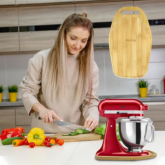 Bamboo Mixer Slider for 4.5-5 Qt Tilt Head Standing Mixer, Kitchen Accessories and Attachments for Countertop Storage Mover Sliding Tray with Ergonomic Handle