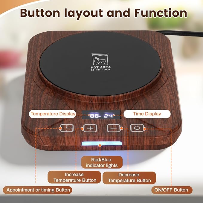 Sourdough Starter Warmer with 1°F Thermostat Control(70-100℉)24H Timer Memory Function Heating Pad for Fermentation, Heating Mat for Home Baking Fits Jars Up to 40oz (Wood Grain)