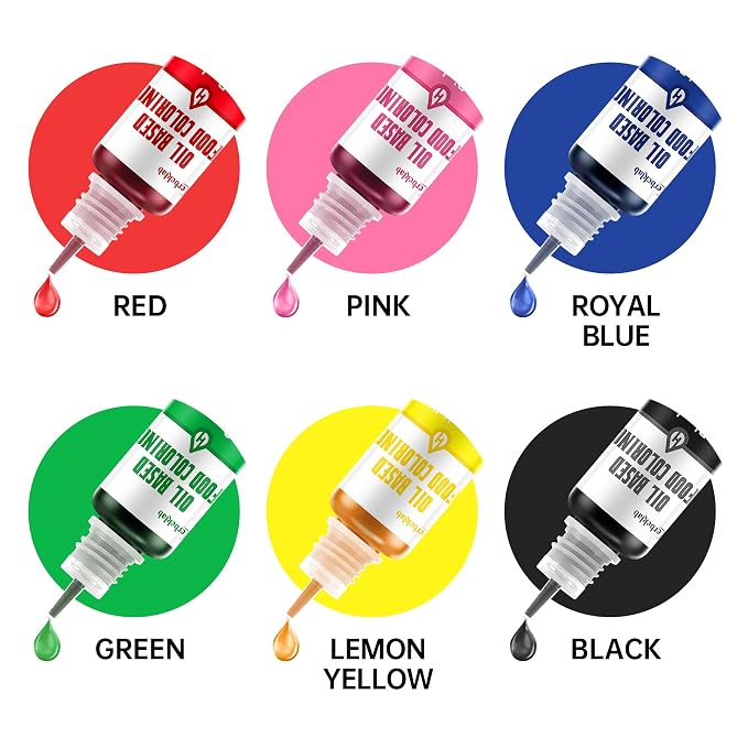 Oil Based Food Coloring for Chocolate 6 Colors x 20 ml Concentrated Oil Food Dye for Melting Chocolate Candy Melts Cake Pops Strawberries