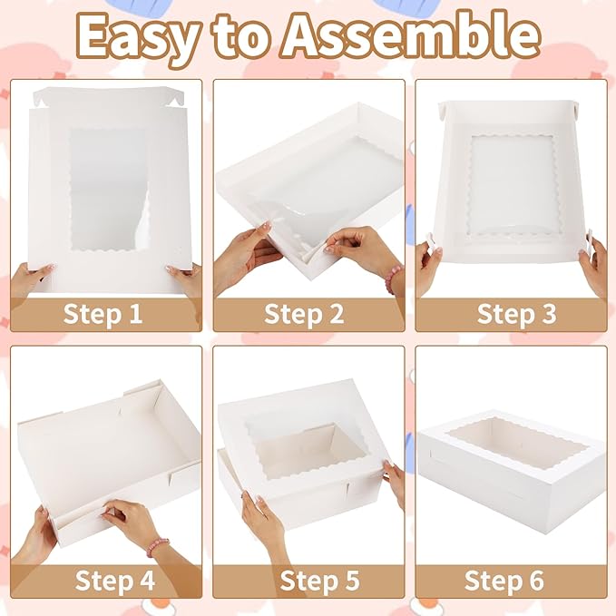 24 Sets 14x10x4in White Bakery Boxes Half Sheet Cake Boxes with Window, Large Rectangle Sheet Cake Boxes Treat Boxes for Pastry Baking Cake Donuts Cupcake Pie Packaging