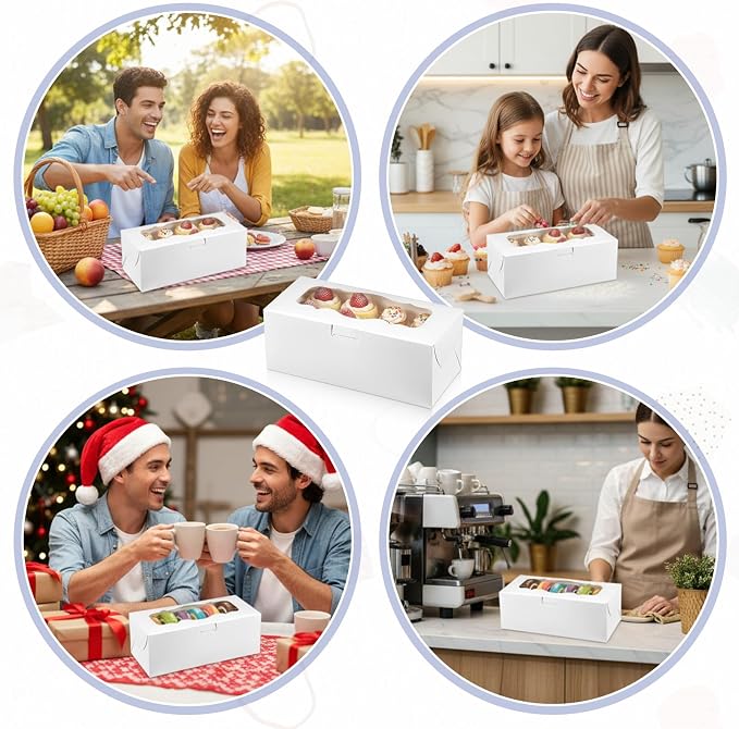 60 Pcs 9x4x3.5 Inch Cookie Boxes, White Bakery Boxes with Window | Large Cookie Box Treat Box Loaf Cake Boxs for Roll Cakes Desserts Muffins Donuts Candies Weddings Parties and Gifts