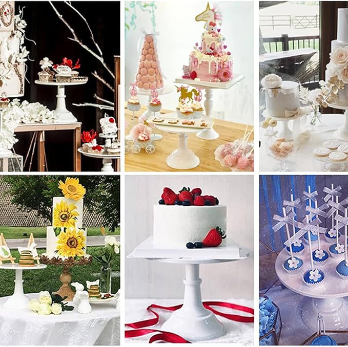 Set of 3 Pieces Cake Stands Iron Cake Holder Dessert Display Plate Serving Tray for Baby Shower Wedding Birthday Party (White)