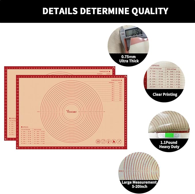 Extra Large Silicone Pastry Mat for Counter Rolling Dough,26x16 Inch,0.75mm Thick,Non Slip Silicone Baking Mat with Measurement(26 x 16 In,Red)