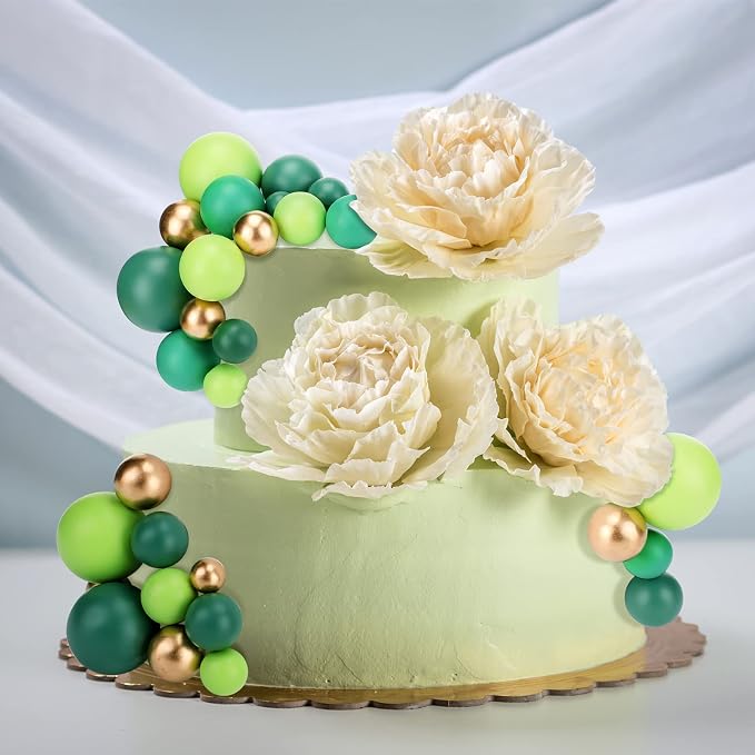 108 Pcs Balls Cake Topper DIY Cupcake Insert Foam Balloons for Cake Baking Wedding Anniversary Birthday Decoration(Assorted Green, Gold,Multi Sizes)