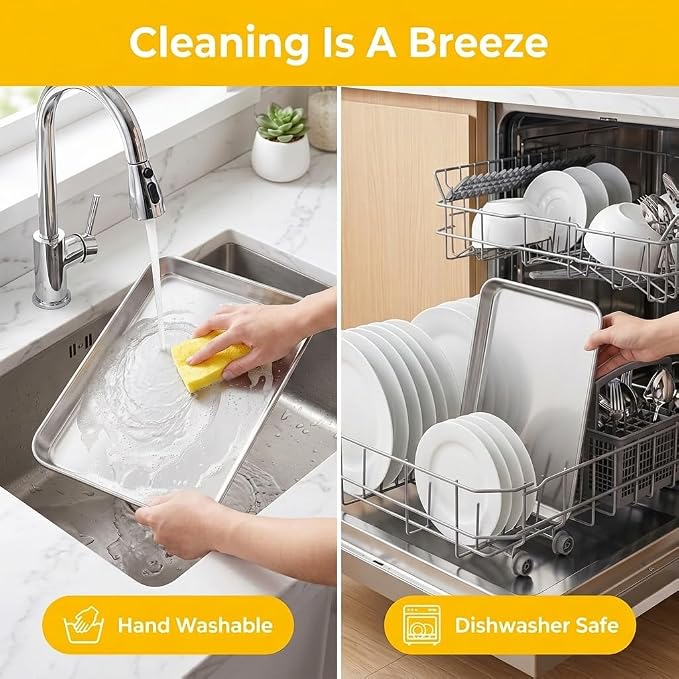 TeamFar Toaster Oven Pan Set of 2, Stainless Steel Toaster Oven Baking Tray Ovenware, 12.5’’x 9.5’’x1’’, Non Toxic & Healthy, Rust Free & Mirror Finish, Easy Clean & Dishwasher Safe
