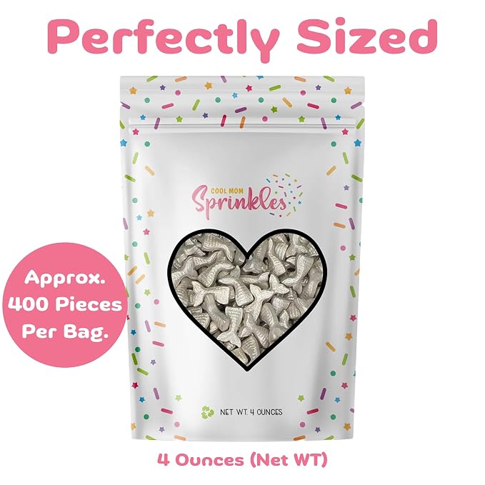 COOL MOM SPRINKLES Silver Mermaid Tail Sprinkles (4 oz.) – Little Mermaid Themed Sprinkles for Decorating Birthday Cakes, Cupcakes, Cookies & Desserts – Mixed in the USA/Gluten-Free