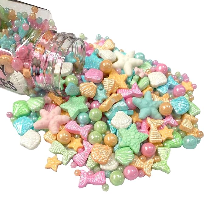 PhilaeEC Mermaid Sprinkle Ocean Theme Party Cake Decoration Starfish Shell Pearl Mermaid Mix Candy Edible Cookie Cupcake Toppers Valentines Halloween Christmas Supplies 3.53oz