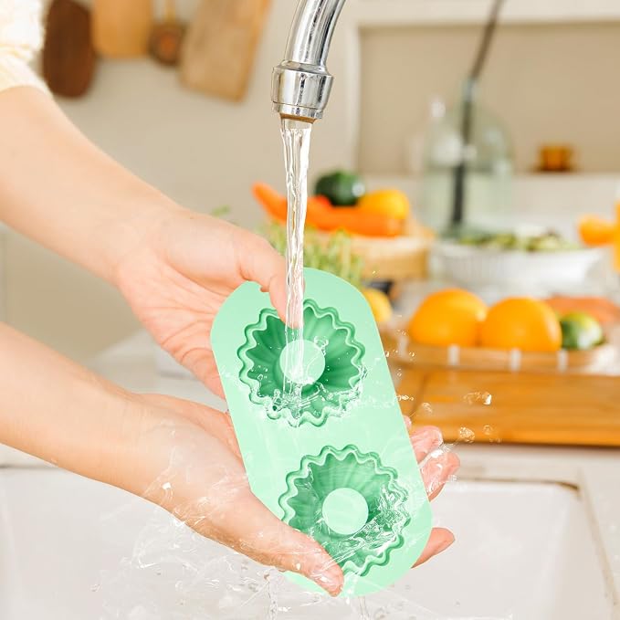QELEG 2 Pack Silicone Donut Pan, 2-Cavity Fluted Tube Cake Pan Non-stick Silicone Baking Mold for Donuts, Cornbread, Brownies, Bagel, Jellies Green 2Pcs/2-Cavity, sunflower
