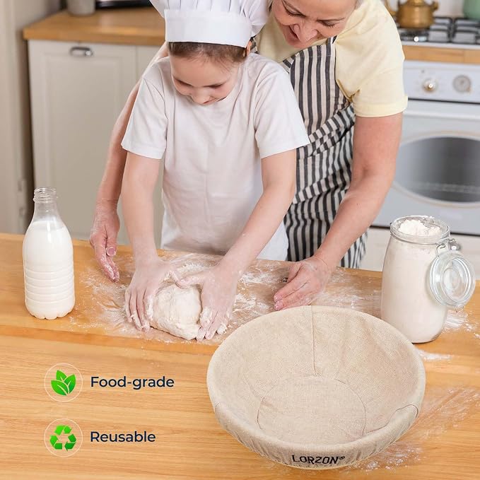 Lorzon 6 Pack Bread Proofing Basket Cover, 10 Inch Round Banneton Liner, Linen Sourdough Bowl Covers for Bread Rising