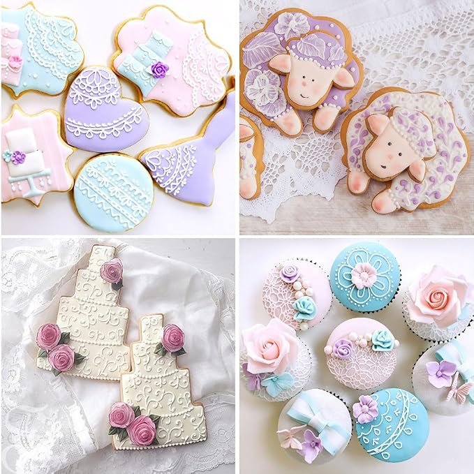 Ocmoiy 6 Pack Fondant Texture Sheets Floral Cake Impression Mats Rose Vine Lace Fondant Embossing Molds for Cake Decorating, Chocolate, Gum Paste, Wedding Cookies