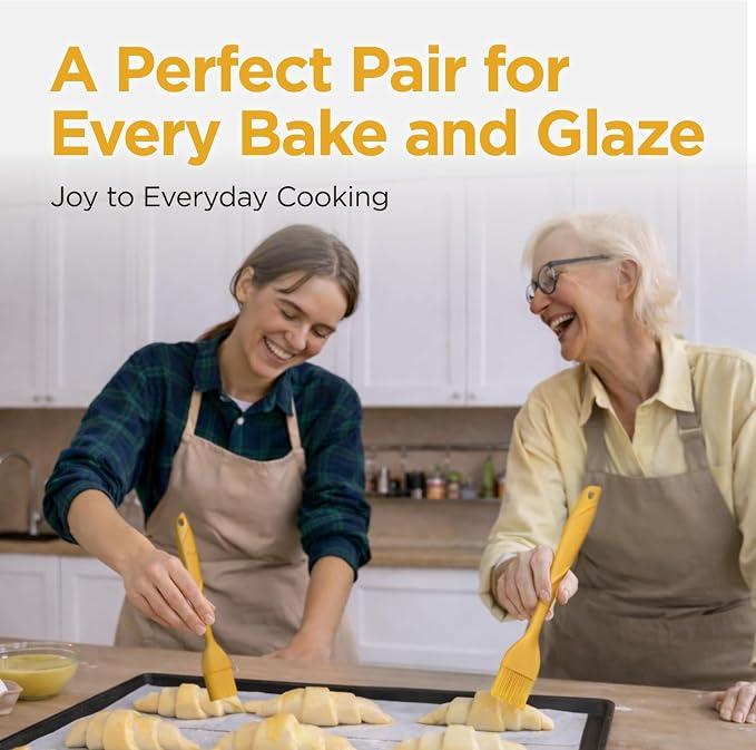 Kitchen Mama WaltzGrip Platinum Silicone Basting Pastry Brush, Yellow | Set of 2, Heat-Resistant, For Cooking, Baking, Grilling, Barbecue, Spreading Oil, Butter, Egg