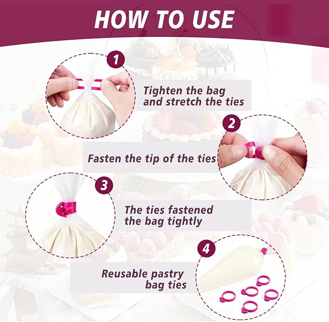 60 Pcs Pastry Bag Ties, Reusable Silicone Icing Bag Ties, Silicone Decoration Piping Bag Ties, Decoration Bag Cake Ties for Cupcakes Cookies Pastry and Pastry Seal