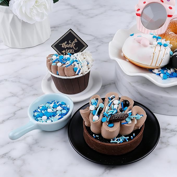 Blue Sprinkles for Cake Decorating, 4.6oz Ice Cream Sprinkles 3-Mix Nonpareils Confetti Jimmies for Cupcakes Ice Cream Dessert