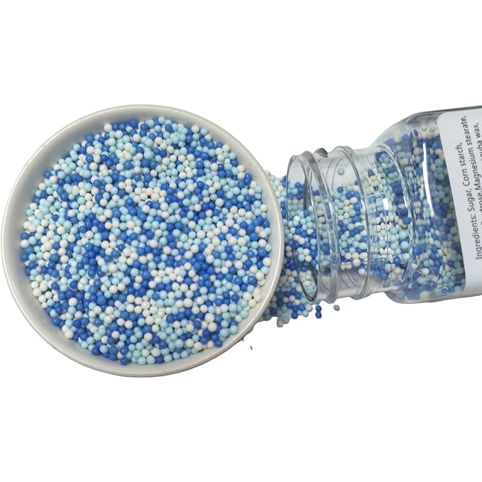 Senchanting Blue and White Nonpareils Sprinkles for Cake Decorating, Edible Mini Light Blue Pearls Frozen Themed Baby Shower Sprinkles Cupcake, Ice Cream, Donuts, Macaron Toppings 120g/4.23oz