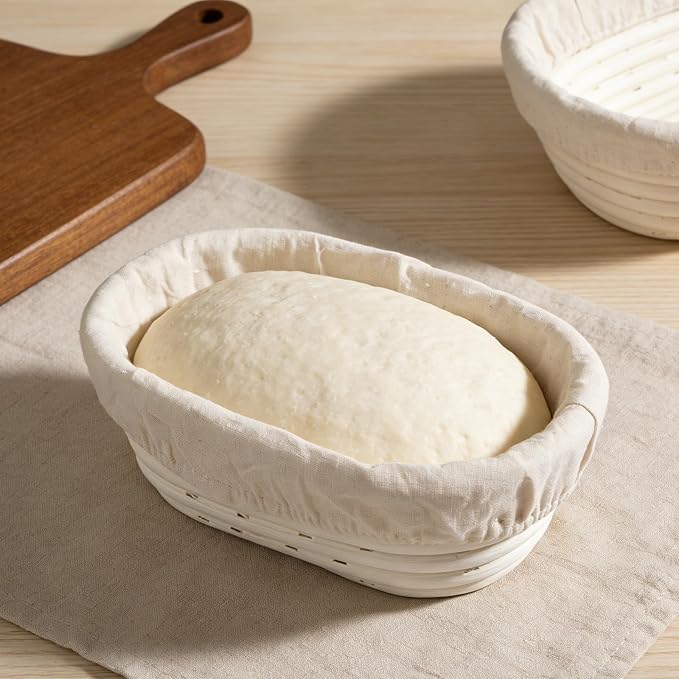 6 Set 6 Inch Oval Banneton Bread Proofing Baskets with Cloth Liners | Practical Dough Rising Bowls Baking Supplies, Perfect for Homemade Sourdough Bread Making for Home Bakers