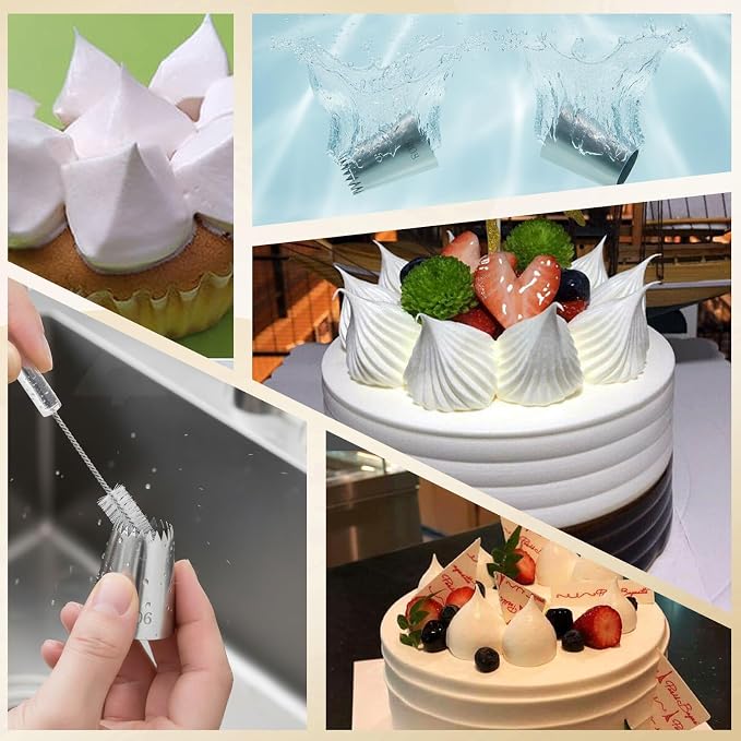 5 PCS Large Piping Tips Set, Stainless Steel Frosting Tip with Reusable Pastry Bag Silver Pastry Cake Decorating Tip Cake Decorating Set Frosting Icing Tips for Jumbo Eclair Churro Meringue