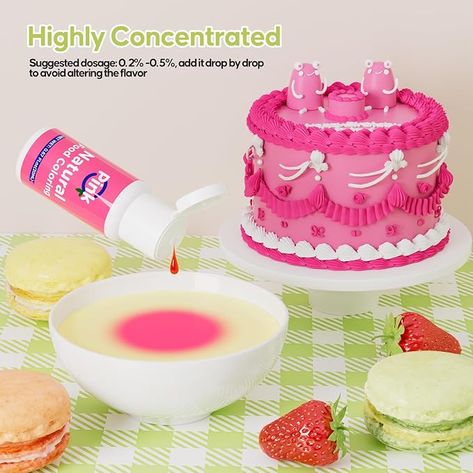 Natural Food Coloring- 20 Milliliters Dye Free Natural Food Coloring, FD&C & Artificial Dye Free Formula for Baking, Icing and Cooking, Cakes, Cupcakes, Frosting,Easter Eggs & Holiday Treats (PINK)