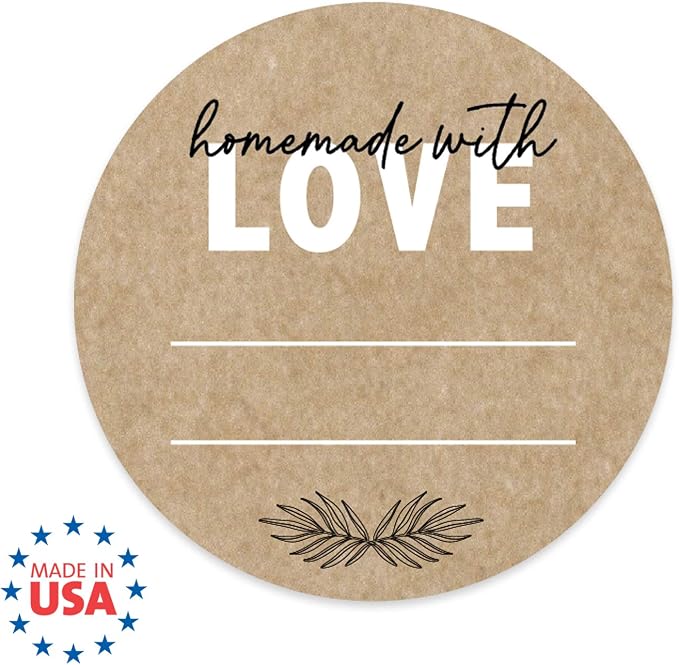 Homemade with Love Canning Stickers / 500 2" Circle Labels Printed On Sturdy Kraft Stock/Illustrated Botanical Accent