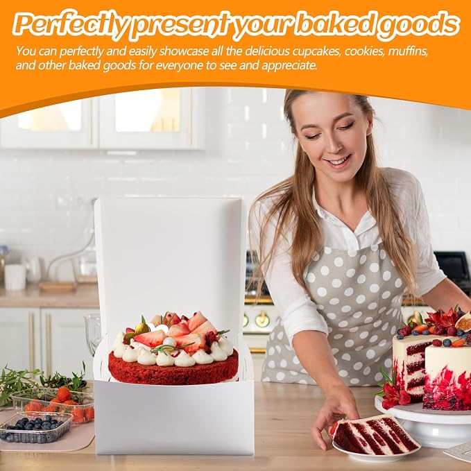 Ireer 50 Pack 12 x 12 x 6 Inch White Cake Boxes Cardboard Bakery Boxes for Pie Pastry Cookie
