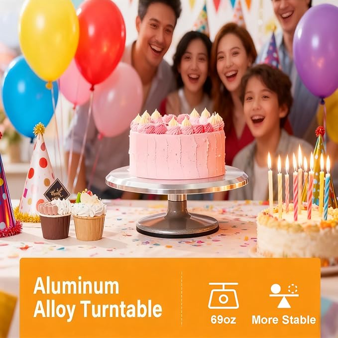 Aluminium Cake Turntable Set with Revolving 12 Inch Cake Stand for Decorating, Offset Spatula, Cake Server, Stainless Steel Frosting Icing Smoother, Pastry Bags and Other Baking Tools(16Pcs)
