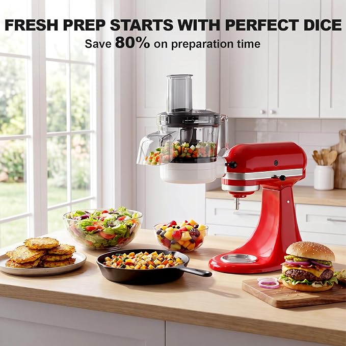 Food Processor Attachment for KitchenAid, 5-in-1 Food Chopper & Dicer with Dicing, Sauce Discs, Slicing, Shredding, Strip Cutting and Storage Box by CoolCook