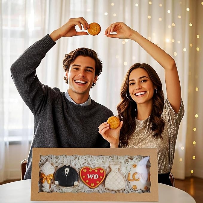 50PCS 12x5x1.5Inch Cookies Boxes with Window Bakery Boxes Macaron Boxes Cakesickle Boxes Chocolate Truffle Boxes Donut Treat Boxes for Christmas Valentine's Easter Mother's Day