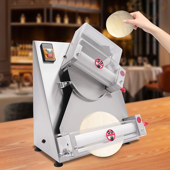 Commercial Pizza Dough Roller Sheeter, 370W 110V 4-12Inch Electric Pastry Press Making Machine Pizza Press Thickness Adjustable Dough Pizza Machine for Bakeries, Pizzerias, Restaurants, Kitchens