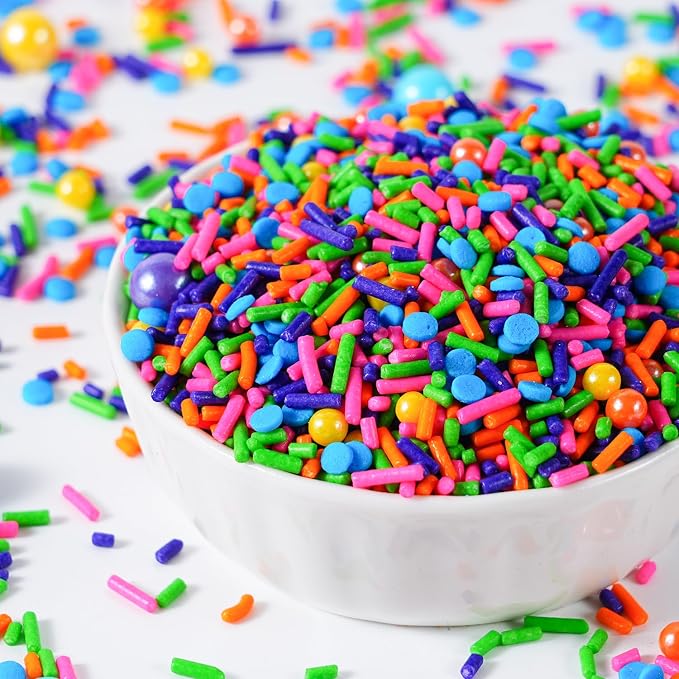 Rainbow Sprinkles for Baking - 7 oz rainbow pearls jimmies nonpareils Sprinkles Mix for Decorating - Great for Baking Cookies, Cakes, Cupcakes, and Birthday Parties