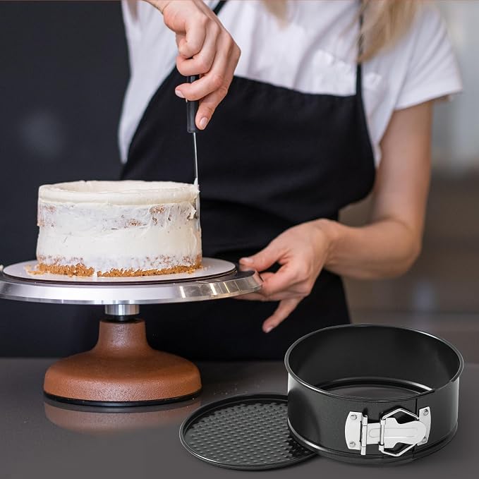 Funnymoom 4 Pcs 6 Inch Non Stick Springform Pan with Removable Bottom Carbon Steel Round Springform Cheesecake Pan with Stainless Steel Spring Buckles for Baking Kitchens Restaurant(Black)