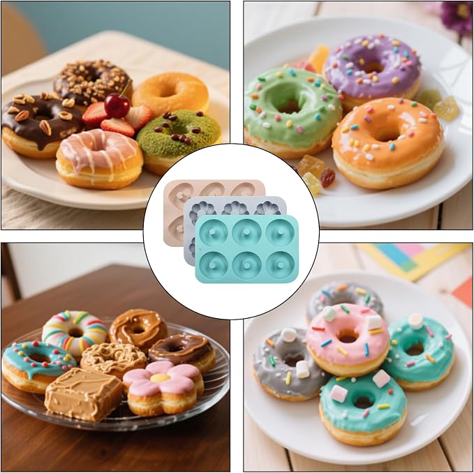 Non-Stick Doughnut Pan Set of 3 - Flexible Silica gel Baking Molds for Perfect Donuts, Cakes & Bagels, Dishwasher Safe, Just Pop Out for Easy Release, BPA-Free & Odorless(Multiple styles)