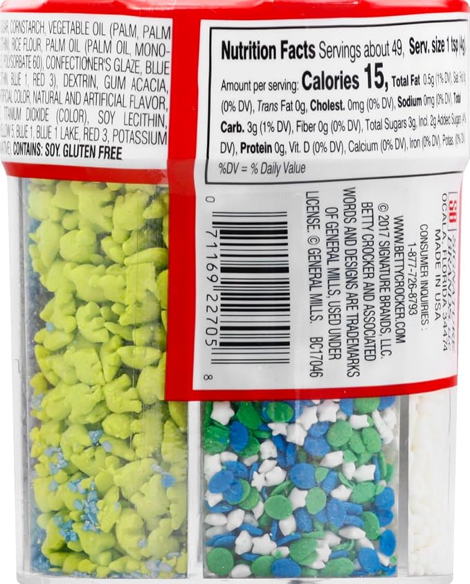 Betty Crocker 6 Color Sprinkles, Dessert Sprinkles for Cake, Cupcake, Cookie Decorating, Baking, Green, Blue, and White Blends 6.9oz