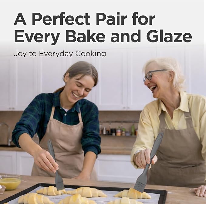 Kitchen Mama WaltzGrip Platinum Silicone Basting Pastry Brush, Metal Gray | Set of 2, Heat-Resistant, Dishwasher-Safe, For Cooking, Baking, Grilling