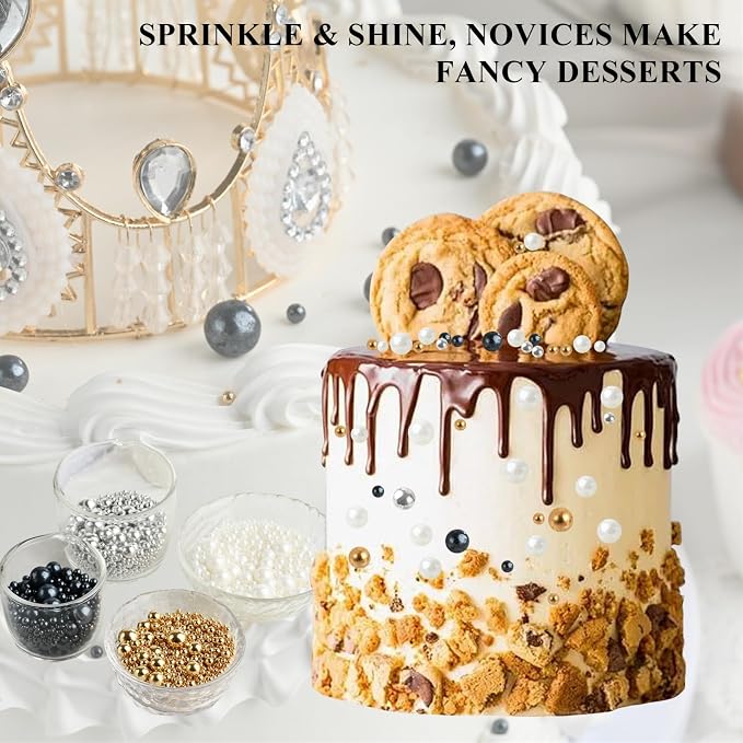 HeDeon&Rles Edible Preals Sprinkles for Baking Black White Gold Silver Pearls Mix Sprinkles for Cake Cupcake Pancake Ice Cream Decoration