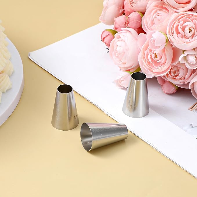 3 Pcs 1A Piping Tip Set Large 1A Round Piping Tip Professional Cake Decorating Tips Set Stainless Steel Icing Tips for Cake Decorating, Macarons, Cupcakes, Cakes, Cookies (1/2 inch)