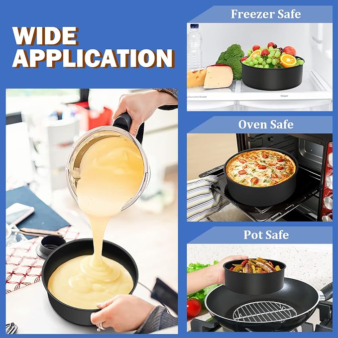 P&P CHEF 8 Inch Cake Pan, Nonstick Round Baking Layer Cake Pans Tins Set for Birthday Wedding, 2.94-Inch Deep Side & One-piece Design, Stainless Steel Core & Easy Clean, Black