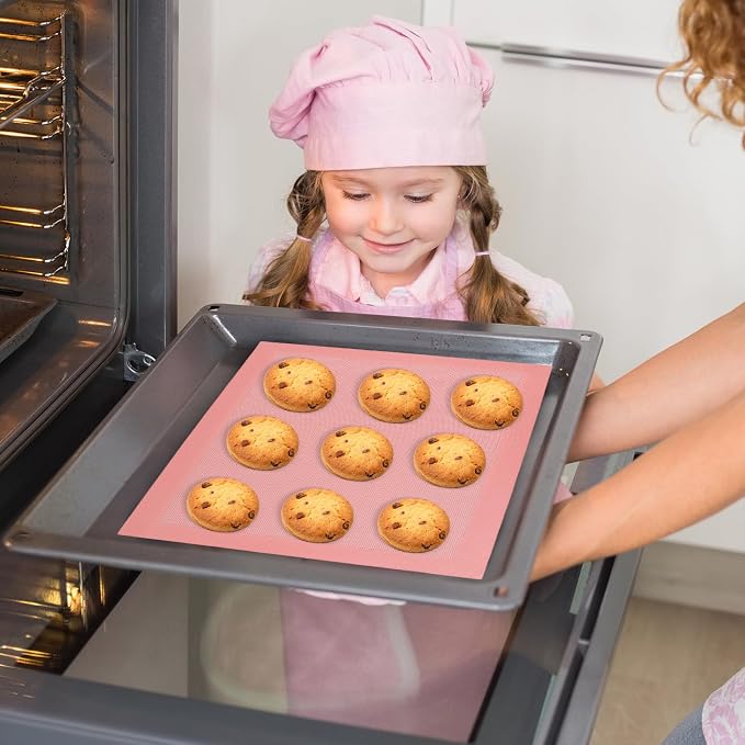 15.7"x11.8" Perforated Baking Mats, Non-Stick Hollow Out Silicone Mat, Reusable Oven Liner for Half Sheet Pan, Making Bread/Pizza/Macaron/Pastry/Cookie (2 Pcs, Pink)