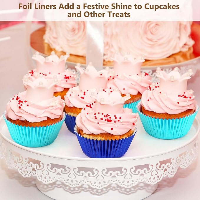Gifbera Navy Blue Foil Cupcake Liners 200-Count Standard Size Muffin Paper Baking Cups