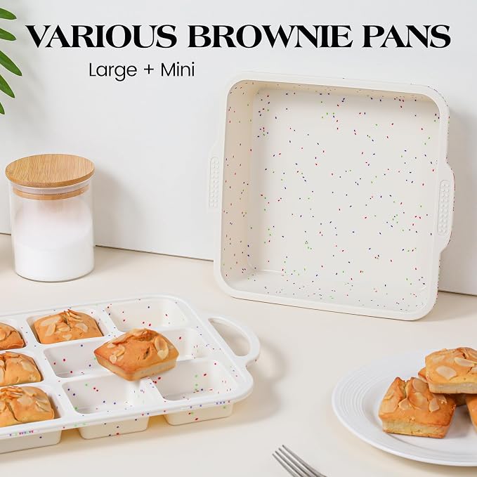 1 Pc Brownie Pan with Dividers Silicone Nonstick Mini Individual 12 Cup Square Muffin Cupcake Pans with Metal Frame(Cream)
