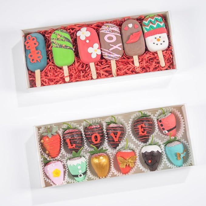 RomanticBaking 20Pack 12x4.8x2Inch Easter Day Clear Cookie Boxes Chocolate Covered Strawberry Boxes Bakery Packaging for 12 Truffle Cakesickle Gift Mother's Day Christmas Valentine's