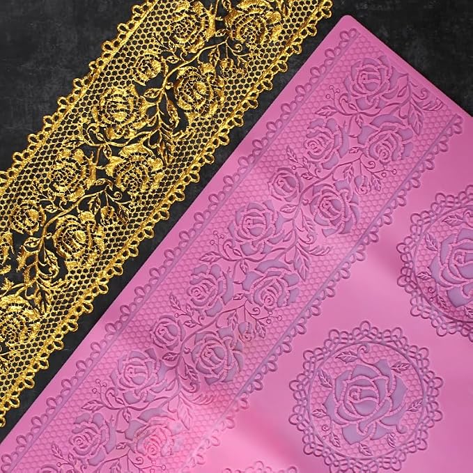 wedding Silicone Lace Mat, rose Cake Decorating Mold, flowers cake Decorating Tools for Edible Lace Fondant Mold, Sugar-Lace Cupcake Mat