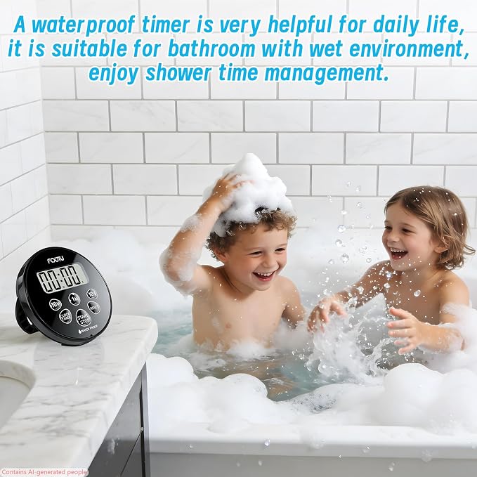 Digital Waterproof Shower Clock Timer, Bathroom Shower Countdown Timer with Alarm, Magnetic Back, Stand for Kitchen Cooking Dark Black
