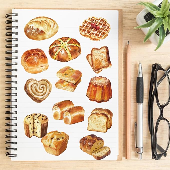 50PCS Bakery PET Stickers Yellow Bread Aesthetic Waterproof Vinyl Decals 2 Inch for Journals Scrapbooks Laptops Water Bottles (Bakery)