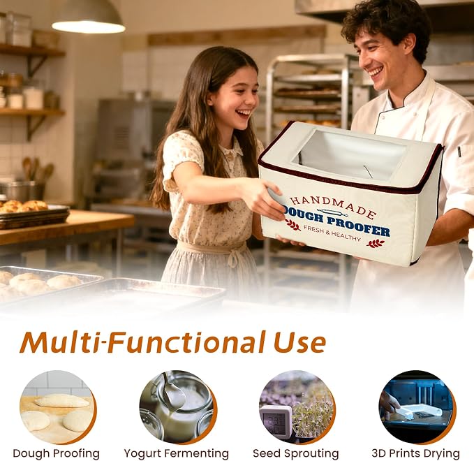 Extra Large Folding Dough Proofing Box with 3-Sided Heating, Temp Control (50-130β), 24-Hour Timer, Beep Alert, Storage Bag β Ideal for Sourdough, Pizza, Yogurt & Seed Starting