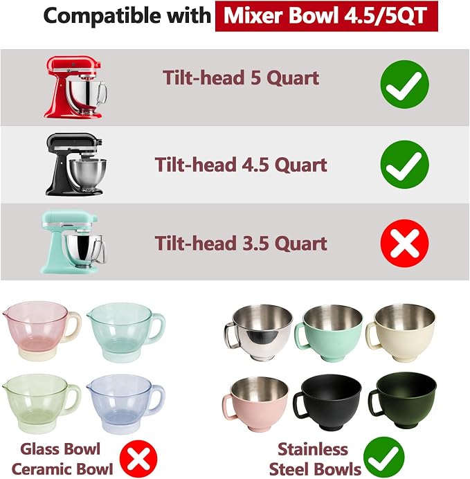 Silicone Bowl Liners with Lids for 5 Qt KitchenAid Stand Mixer Bowls, Collapsible Mixer Bowl Inserts, Reusable Mixing Bowl Liners for Dough, Batter, Cookie Prep, 1Pack 5QT White